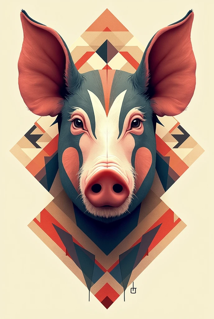Create 3 separate images, geometric and tribal of a pig's face