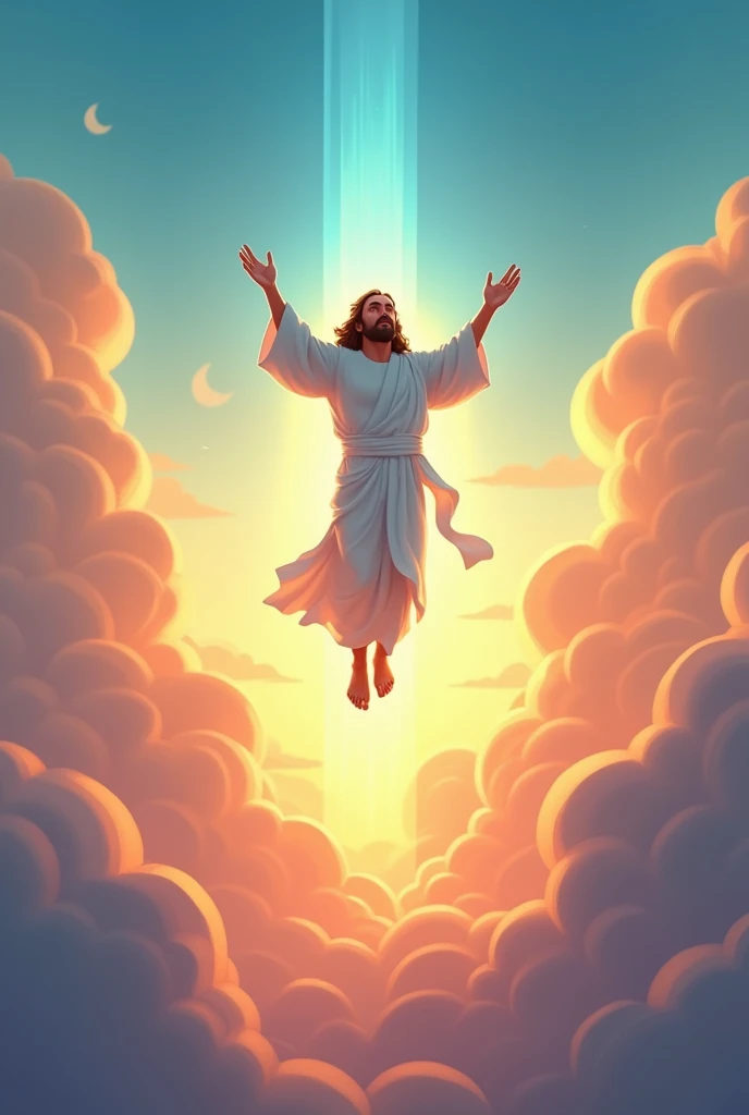 A cartoon video of Jesus descending from heaven 