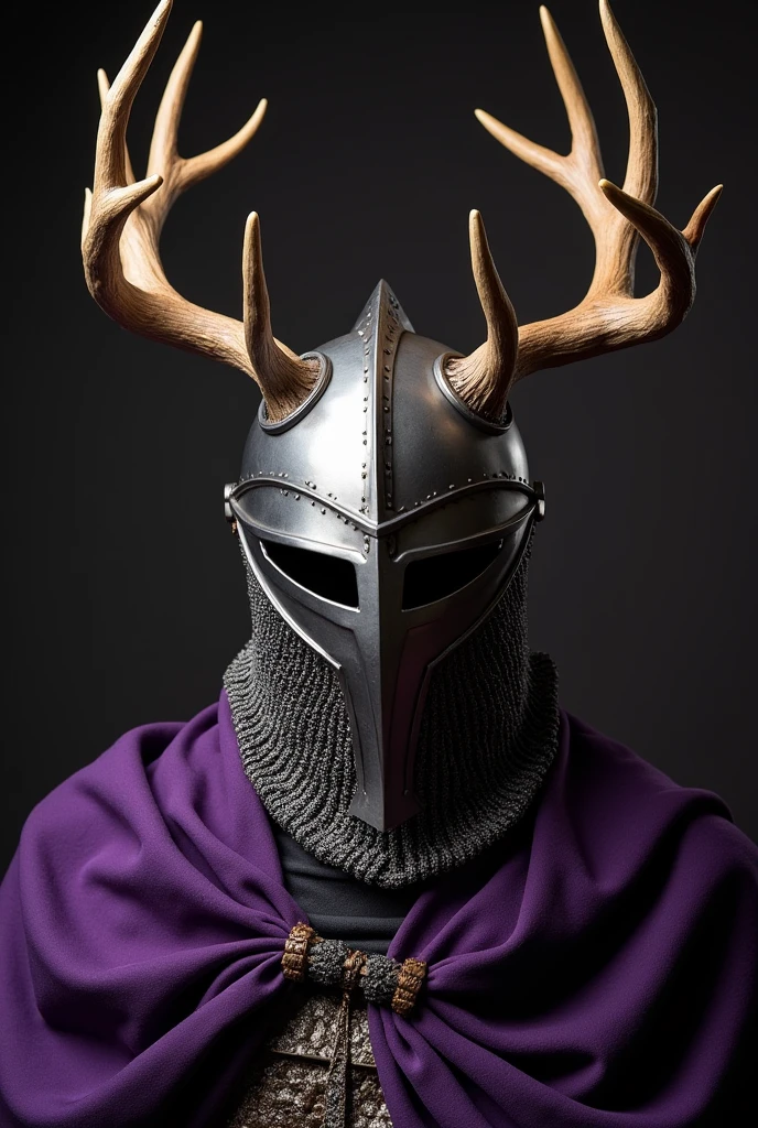 Templar knight helmet with deer antlers, dark purple
