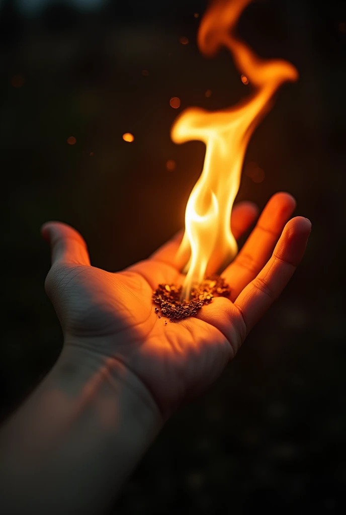 A hand with fire over it, around it , made of fire 