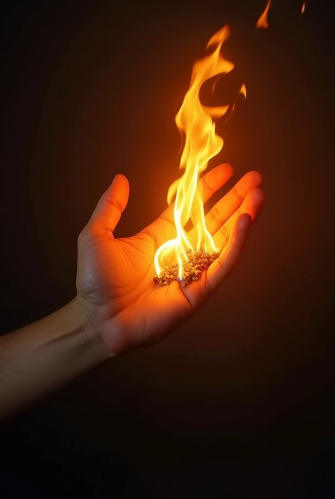 A hand with fire over it, around it , made of fire 