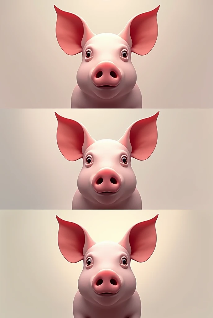 Create three separate and geometric images of a pig's face