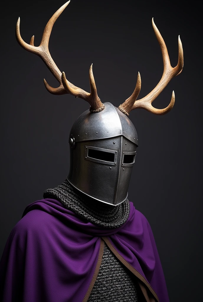 Templar knight helmet with deer antlers, dark purple