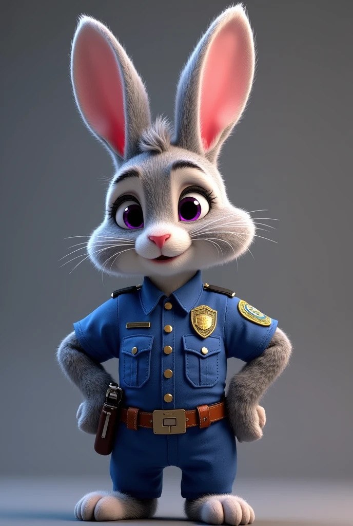 4k, extreme_quality, Extreme_detail, detailed_fur, very_cute, small, Judy_Hopps, police_uniform, bunny_ears, purple eyes, police_badge, police_patch, police_belt, belt_gun_holster