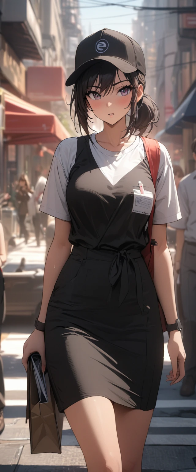 Female courier, Work clothes, It's being delivered by express mail., On the street, Attention to detail, 4K, masterpiece.