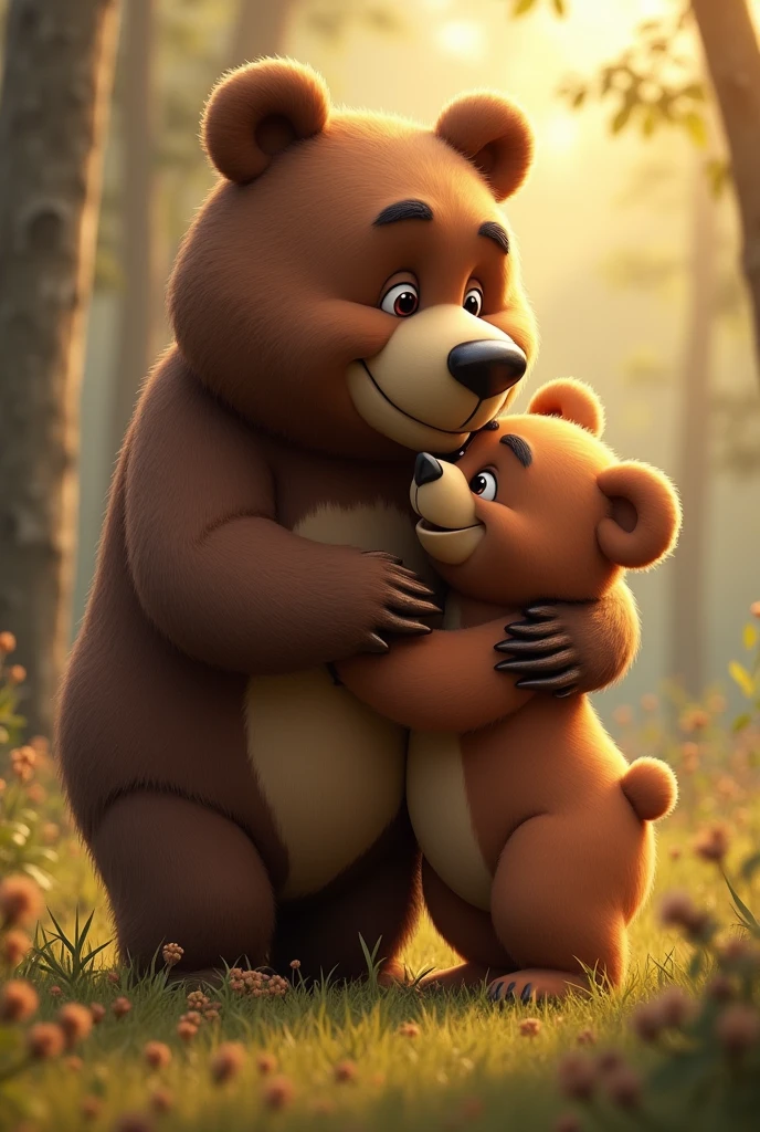 Papa Bear hugging an animated bear cub