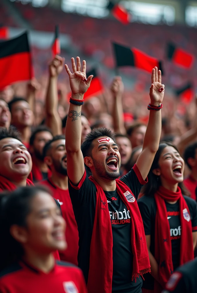 Supporters of a football match, of a team called Mota whose colors are red and black 