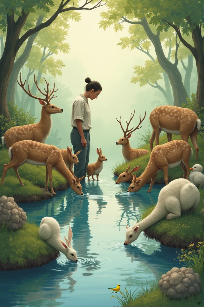 Water drinking with human, animal & birds