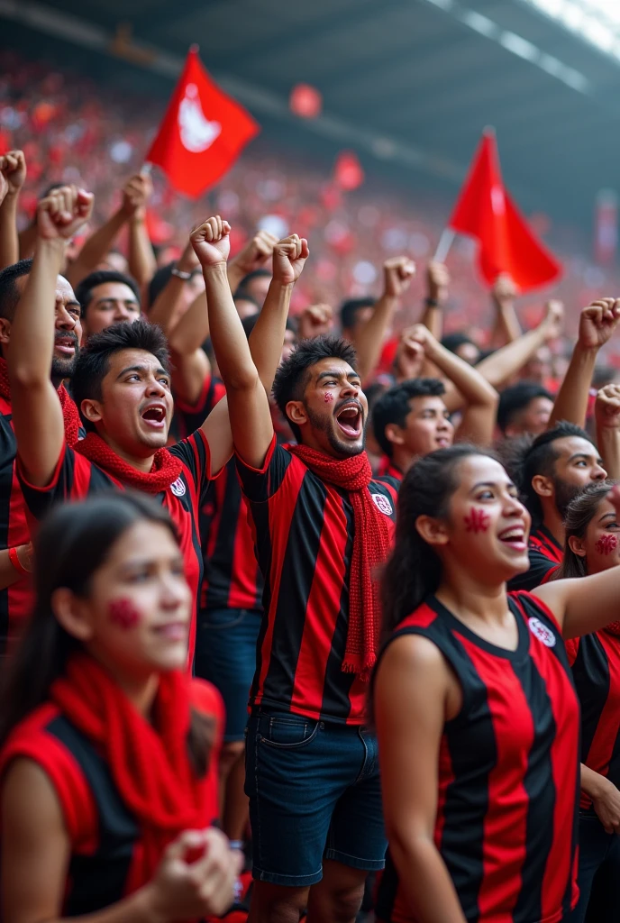 Supporters of a football match, of a team called Mota whose colors are red and black
