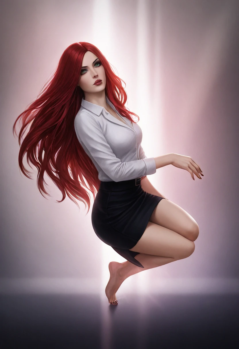 a beautiful detailed female assassin, Katarina from League of Legends, detailed feet, perfect toes, highly detailed, 8K, photorealistic, ultra-detailed, hyper-realistic, studio lighting, sharp focus, physically-based rendering, extreme detail description, professional, vivid colors, bokeh, dynamic pose, intricate jewelry, flowing hair, dramatic lighting, dark fantasy, moody colors, dramatic atmosphere