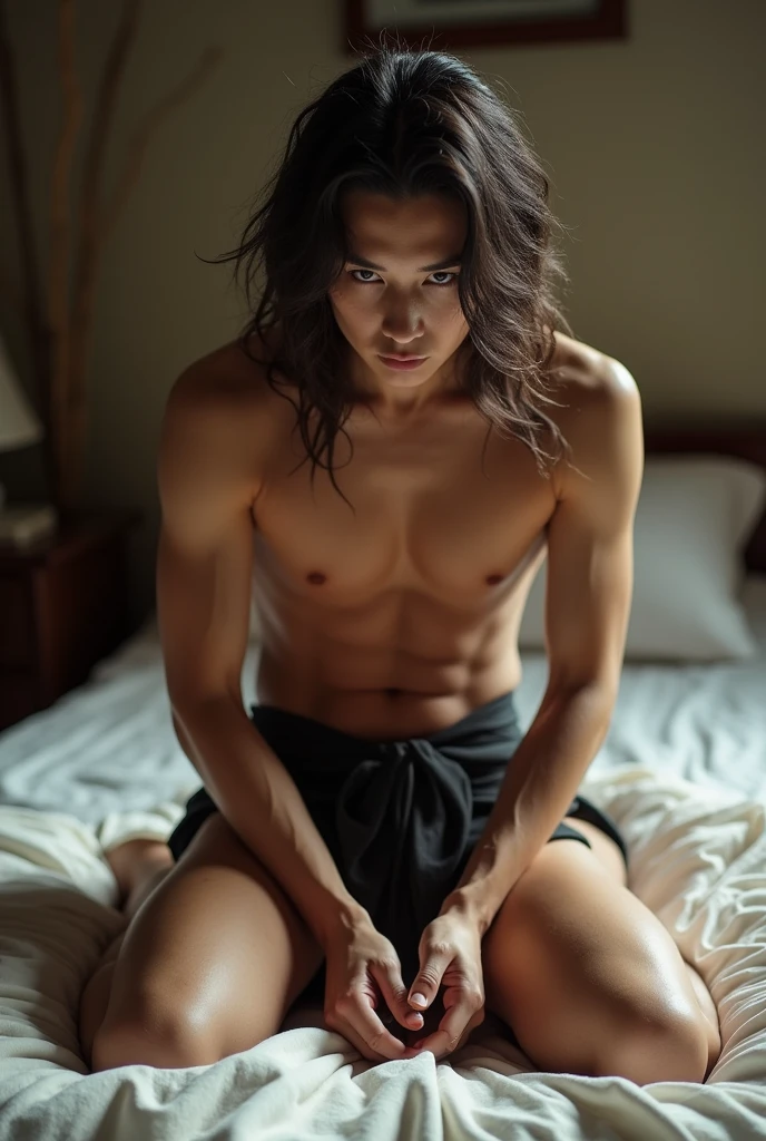 Raiden Shogun, on the bed, naked, on all fours, uncensored