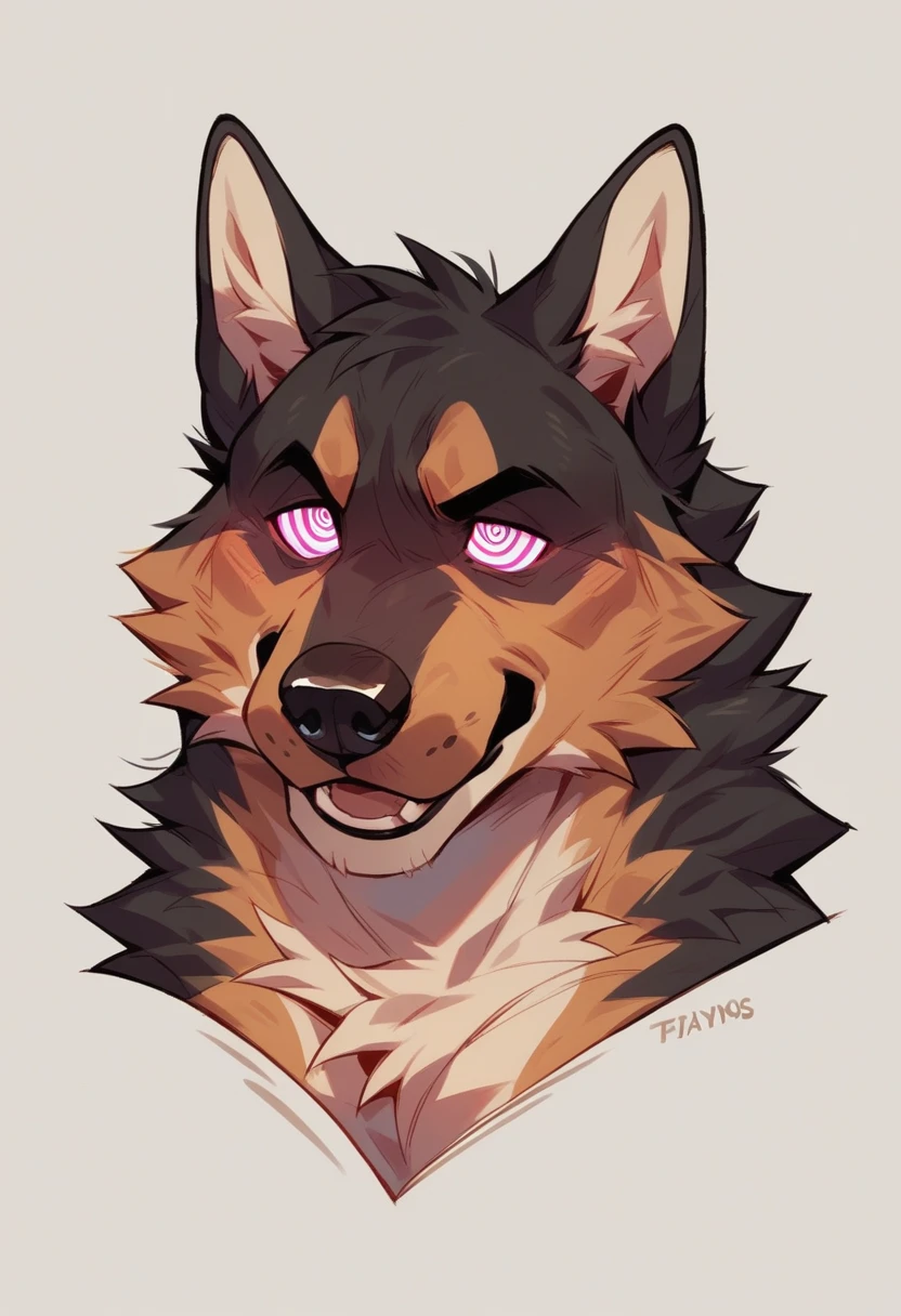 german shepard, dog, furry, ((art by haps!)), male, hypnotic eyes, glowing