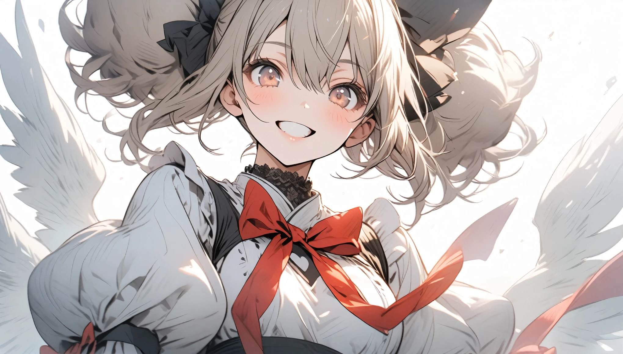smile,Large ribbon on the chest,(((large puff sleeves)))