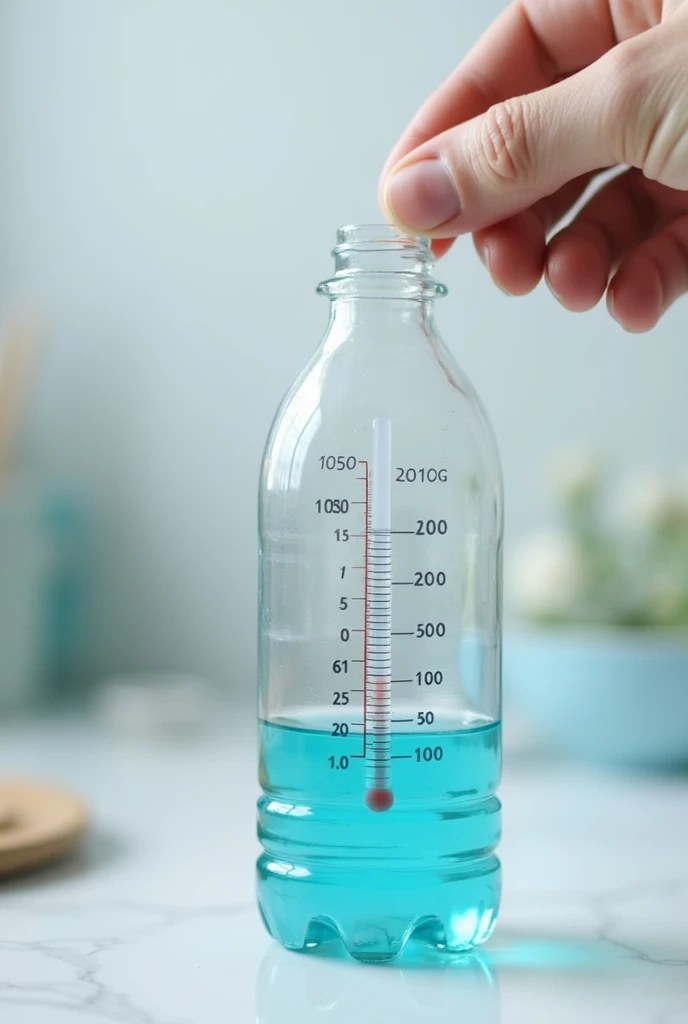 Create a HQ-style banner with the theme of a homemade thermometer made from a plastic bottle and isopropyl alcohol.