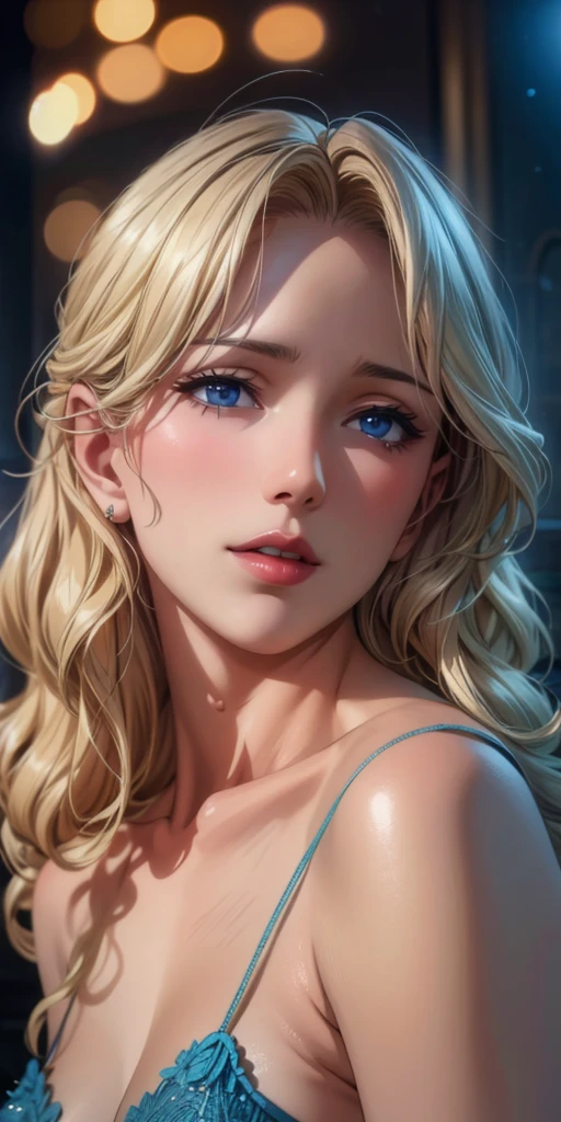 Elegant mature woman, milf, blue eyes, blonde hair, soft light, 4k resolution, high quality, beautiful cg