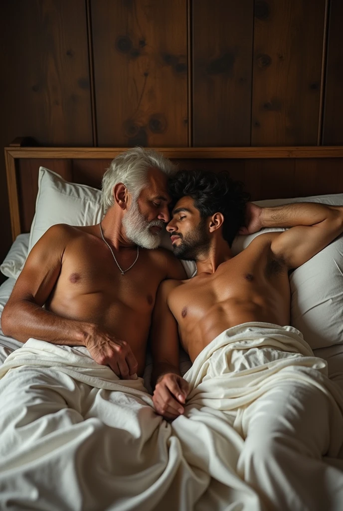 Indian old muscle man where white dhoti sleeping with another sexy dhoti wearing man trying to romance