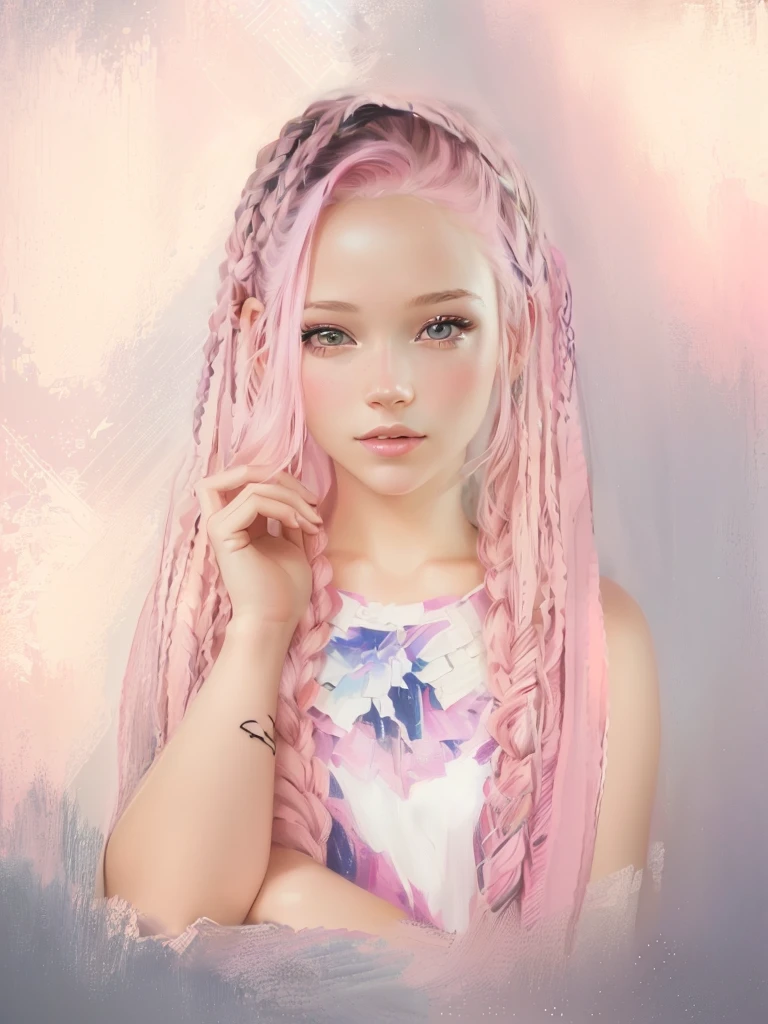 there is a young girl with pink hair and in a pink dress, in digital painting style, detailed color portrait, color portrait, Girl with braids, digital painting cartoon, colored pencil, cute portrait, portrait Digital art, high quality portrait, Digital art portrait, digital fantasy portrait, Digital art!!, in style of Digital art, Digital painting