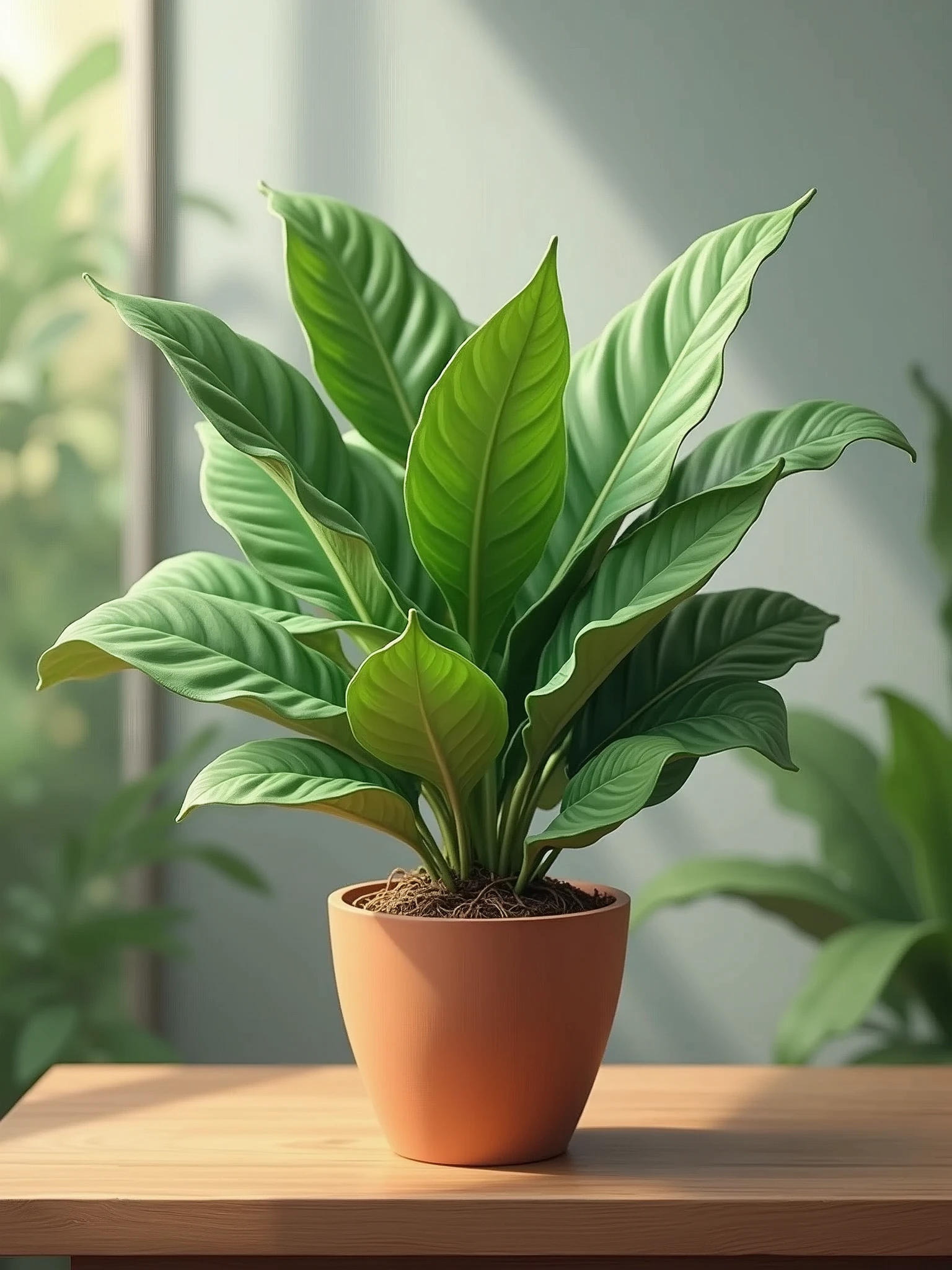 On the table, there is a potted plant