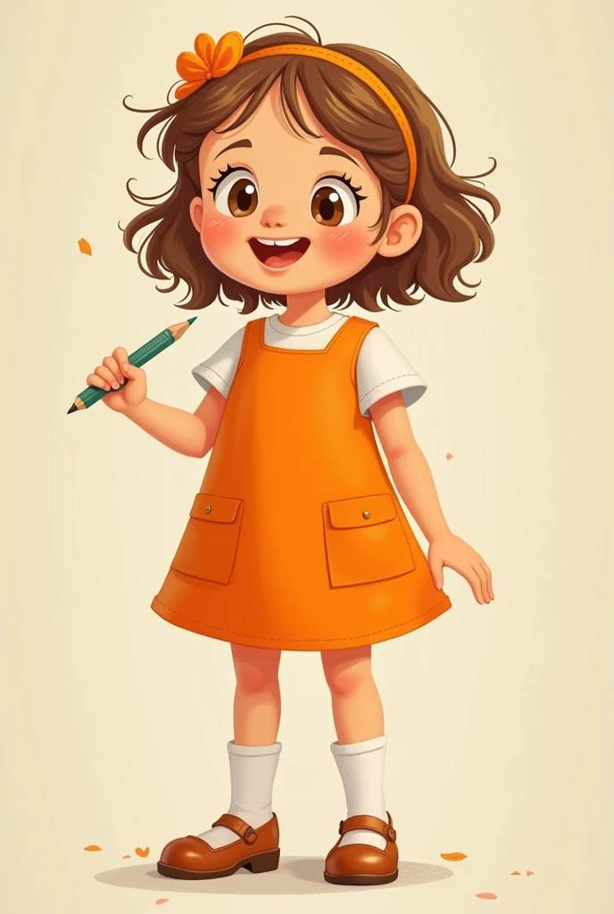 an image of a girl, front view, full body in an orange dress with different movements with hand , inspired by Mario Comensoli, a screenshot, behance, in school or classroom, children illustration, kids book illustration, childrenbook illustration, illustration for children, children's illustration, childrens book illustration, colorful kids book illustration