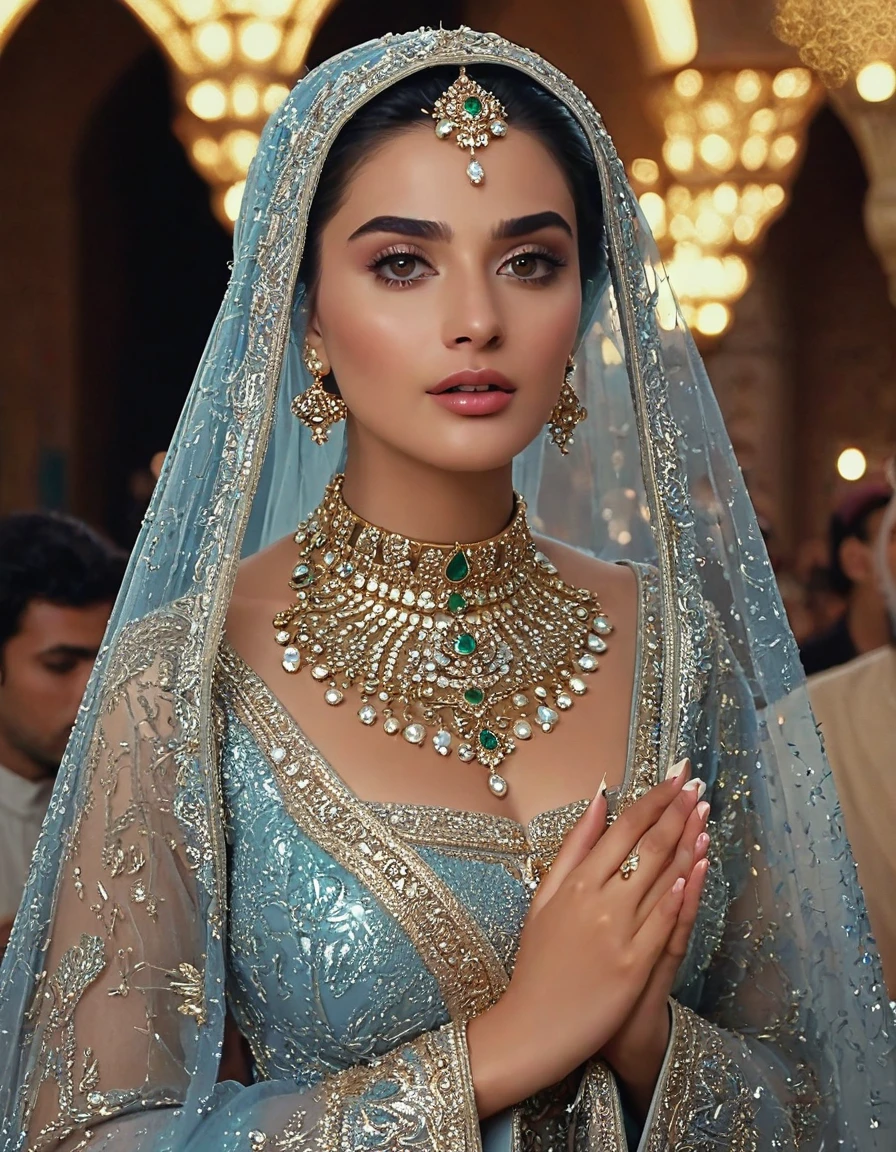 alluring celestial and sexy and charming and too much beautiful and elegant Hazrat young cinderella( نبي الله سندريلا صلى الله عليها وآله وسلم) 1990 live - action movie first look, grainy, vhs filter, wearing glittery tulle cape and glittery tulle cloak as ancient and enigmatic muslim prophetess with irresistible holy and too much seductive and impressively too much sensual aura, invites the wretched and beggers to islam and monothemism and allah, her jewelries and dress sparkles intensely shiny, seeing her beauty and sensuality and allure makes someone to drool too much from his mouth and feel too much ecstasy, breathtaking scene
