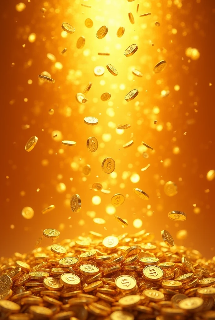 Create one poster with a lot of gold coin falling down, with orange background colour, and product name inside the poster : "Jackpot Gold Estimated Jackpot 1 amount RM 8 ,522 ,000".