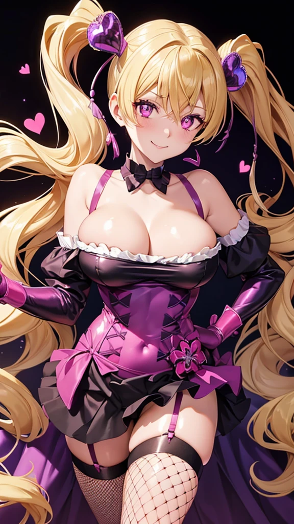 Erotic Tall, big-breasted adult wife Purple sequin corset, off-the-shoulder garter belt, fishnet tights, black background, heart shaped bedroom, dark theme, evil, temptation, excitement, condescending smile, yandere, trance, sexy pose, upper body emphasis, upward gaze