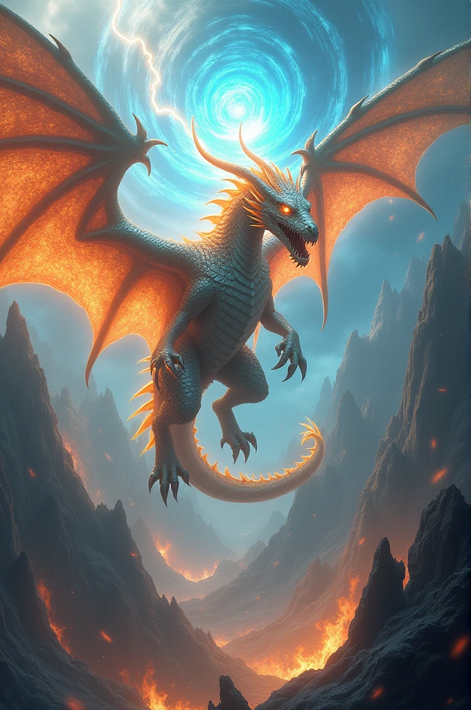 Create a dragon with all elements power and make it more powerful realistic
