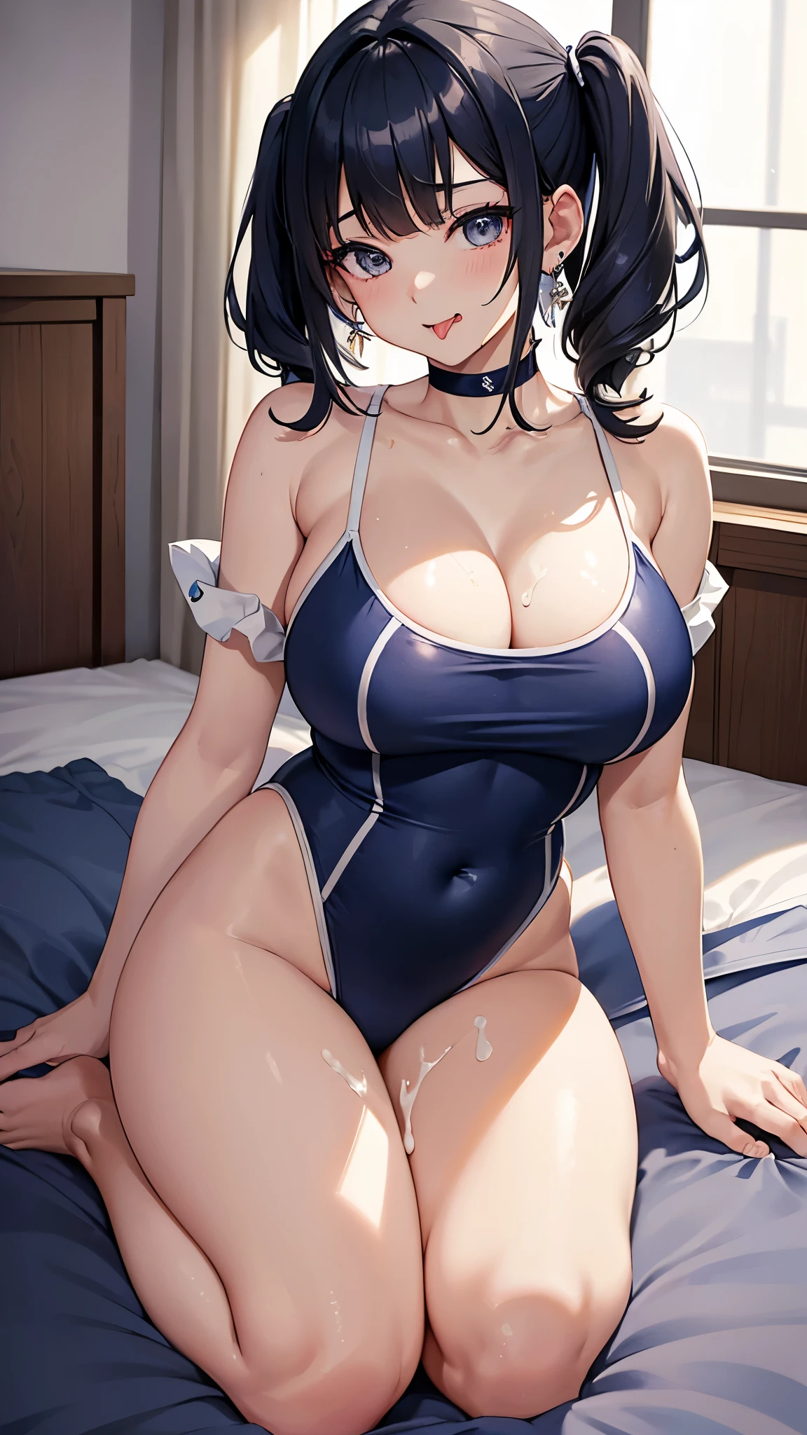 (((Dark brown skin))) Beautiful tall woman　Black Hair　Slit eyes　(((Michikingu)))　Azur Lane　Black competitive swimsuit　Updo　Bodysuits　　　　curvy　((Upstyle))　　erect nipples　　　　Popular on pixiv　Popular on Fantia　　　Shota Medium Short　Love juice　　　from side　vaginale,Sex　girl trembling with Sexual climax　back