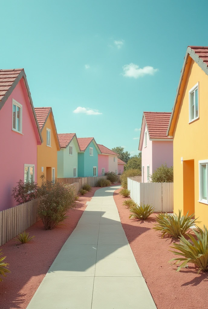 houses, pastel colors, surreal atmosphere, raw photo, 35mm
