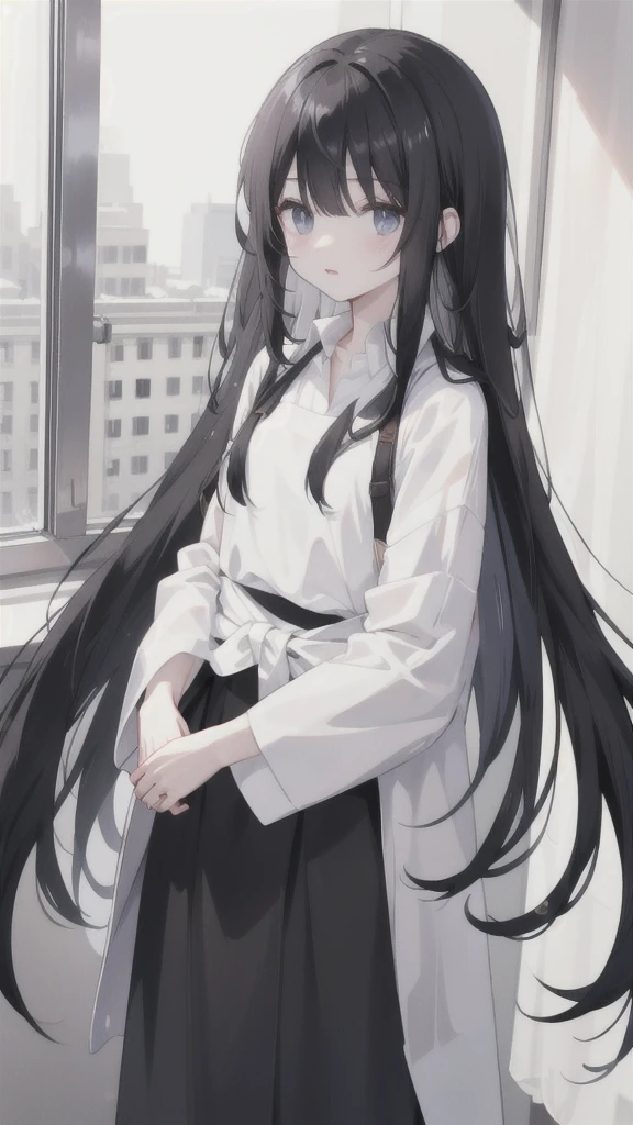 Long black hair that fades into white