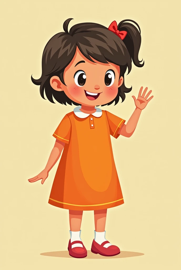 an image of a little girl, front view, full body in an orange dress with different movements with hand , inspired by Mario Comensoli, a screenshot, behance, in school or classroom, children illustration, kids book illustration, childrenbook illustration, illustration for children, children's illustration, childrens book illustration, colorful kids book illustration