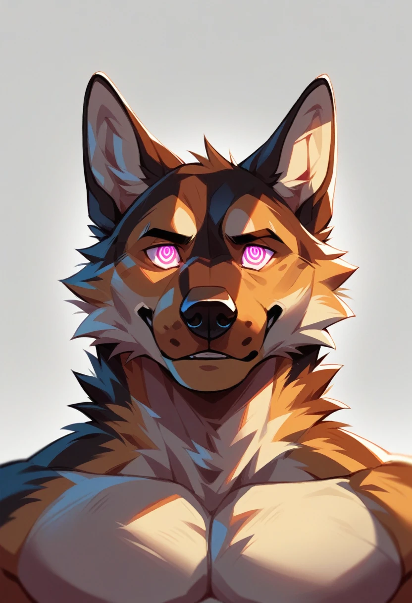 german shepard, dog, furry, ((art by haps!)), male, hypnotic eyes, glowing, dynamic shot