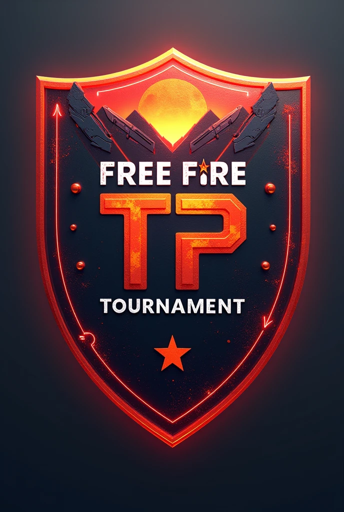 Create a shield for "Free Fire TP Tournament" with inspiration from the Free Fire game and the ninth region of Chile. It should say on the shield "Free Fire TP Tournament" in Spanish 

