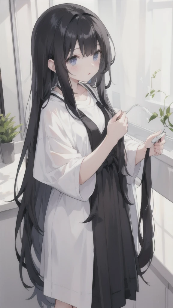 Long black hair that fades into white
