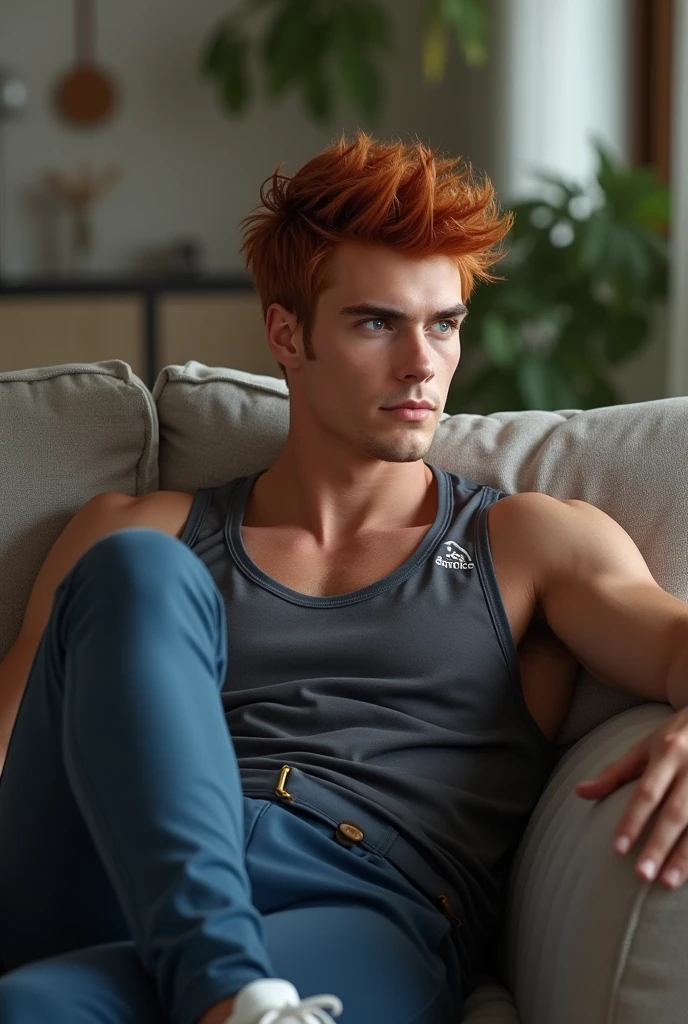 Teen male posing, (skinny body), 16yo, atmospheric, cute masculine square face, white red hair, dead inside, bokeh, background blur, chromatic aberration, tight boxerbriefs, veined body, full body view, front view, (side view)