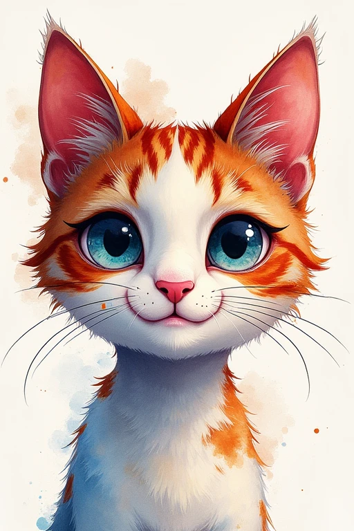 wtrcolor style, The art of math (cat character), Official Art, front, Smile, masterpiece, beautiful, ((watercolor)), Face painting, Ink splatter, Intricate details. Very detailed eyes, [drop:0.5], Trend at Artstation, Rachel Walker
