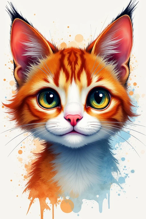 wtrcolor style, The art of math (cat character), Official Art, front, Smile, masterpiece, beautiful, ((watercolor)), Face painting, Ink splatter, Intricate details. Very detailed eyes, [drop:0.5], Trend at Artstation, Rachel Walker