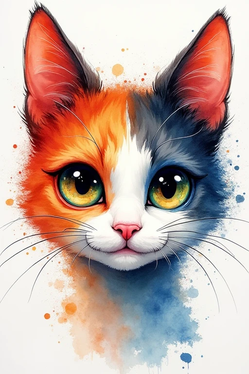 wtrcolor style, The art of math (cat character), Official Art, front, Smile, masterpiece, beautiful, ((watercolor)), Face painting, Ink splatter, Intricate details. Very detailed eyes, [drop:0.5], Trend at Artstation, Rachel Walker