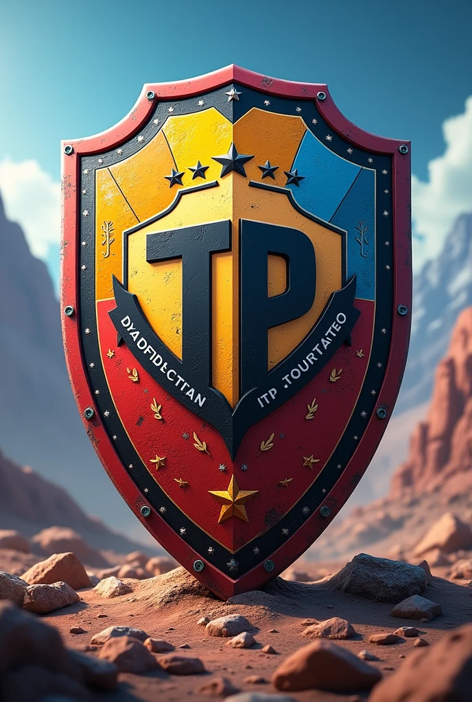 Create a shield for "Free Fire TP Tournament" with inspiration from the Free Fire game and the ninth region of Chile. It should say on the shield "Free Fire TP Tournament" in Spanish