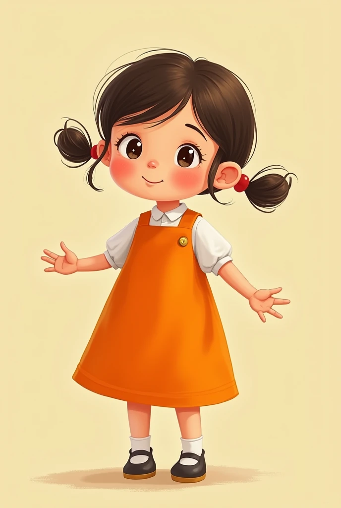 an image of a little girl, front view, full body in an orange dress with different movements with hand , inspired by Mario Comensoli, a screenshot, behance, in school or classroom, children illustration, kids book illustration, childrenbook illustration, illustration for children, children's illustration, childrens book illustration, colorful kids book illustration