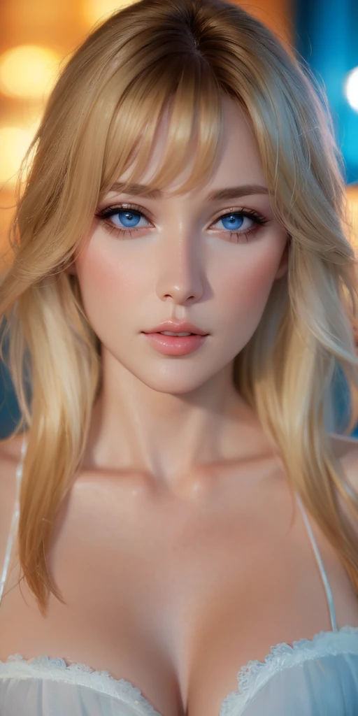 Elegant mature woman, milf, blue eyes, blonde hair, soft light, 4k resolution, high quality, beautiful cg