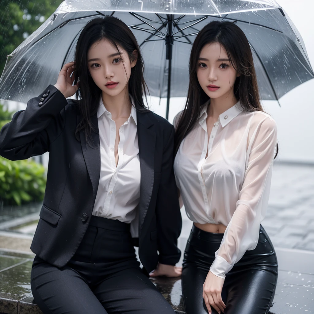 Sexy pose、mini skirt、Leg spread、Hair getting wet in the rain、Transparent shirt、Beautiful woman getting wet in the rain、typhoon、Get wet without an umbrella、Beautiful woman in the rain、雨で濡れたBeautyOL、Detailed face、Realistic、beautiful girl、Beauty、Office Lady Uniform、beauty、Transparent nipples、Beautiful woman、Narrow waist、Handsome woman、Tight pants look、suit、Sexy pose、タイトなsuitパンツ、雨で濡れたsuit、Wet naked shirt、See-through shirt、Shot in heavy rain、Naked shirt