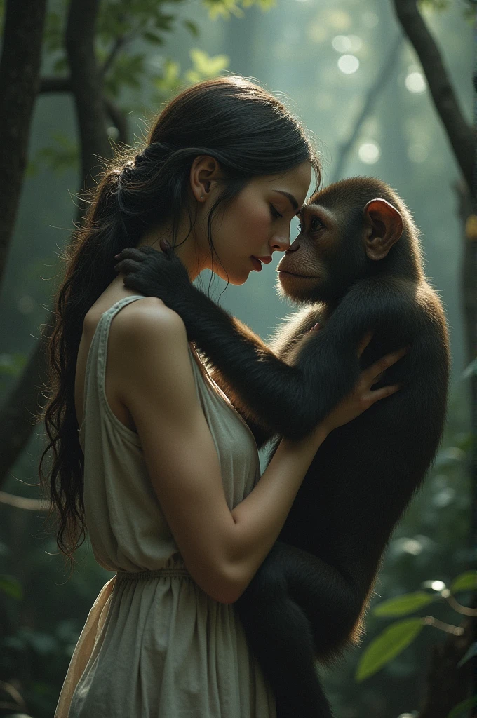 A girl, Fucking by monkey, But that scene should not be visible exactly, And she enjoys it