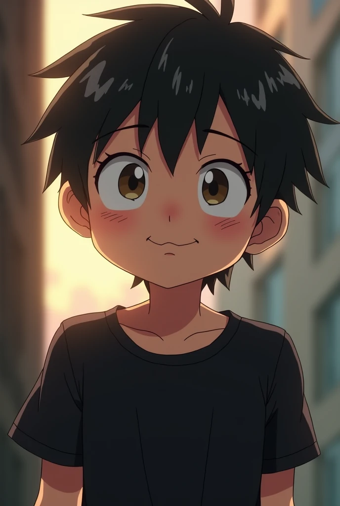Boy with ugly face and big nose anime character with black tshirt
