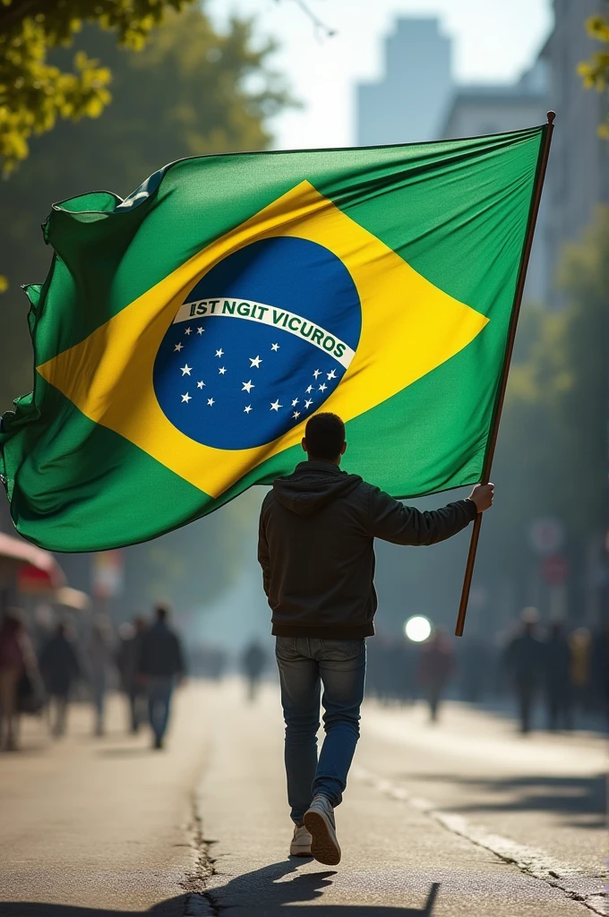 I am walking with the Brazilian flag. 