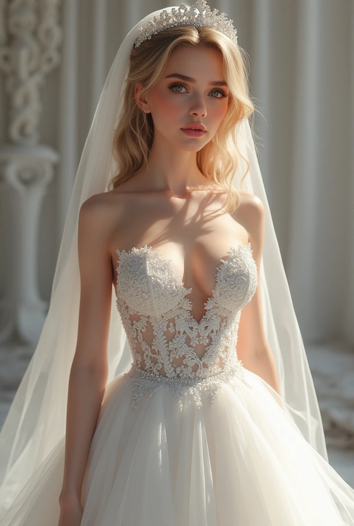 8K, Super detail, ccurate, Best quality, Masterpiece, Super detail, High details, High quality, Best quality, A high resolution ,1girll,huge tit,fit and muscular body,white wedding gown