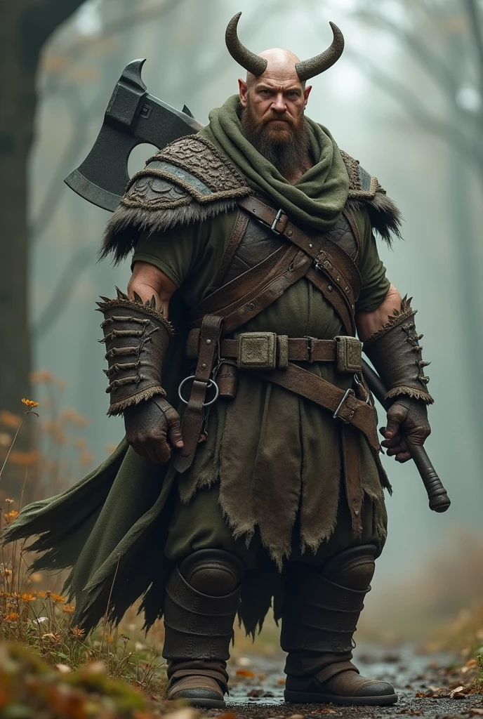 This man is human, turn him into a half-orc, with just a big axe on his back.