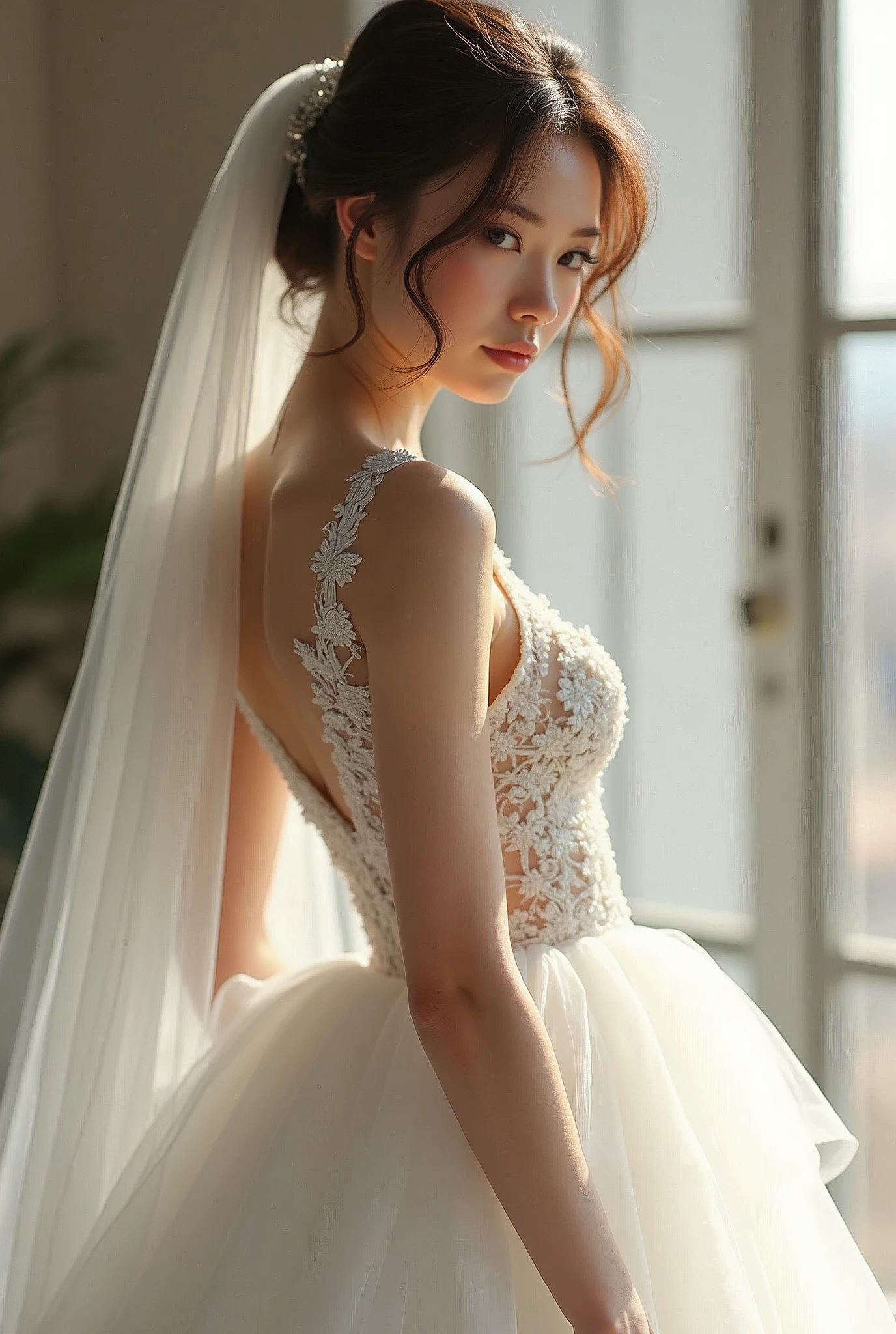 8K, Super detail, ccurate, Best quality, Masterpiece, Super detail, High details, High quality, Best quality, A high resolution ,1girll,huge tit,fit and muscular body,white wedding gown