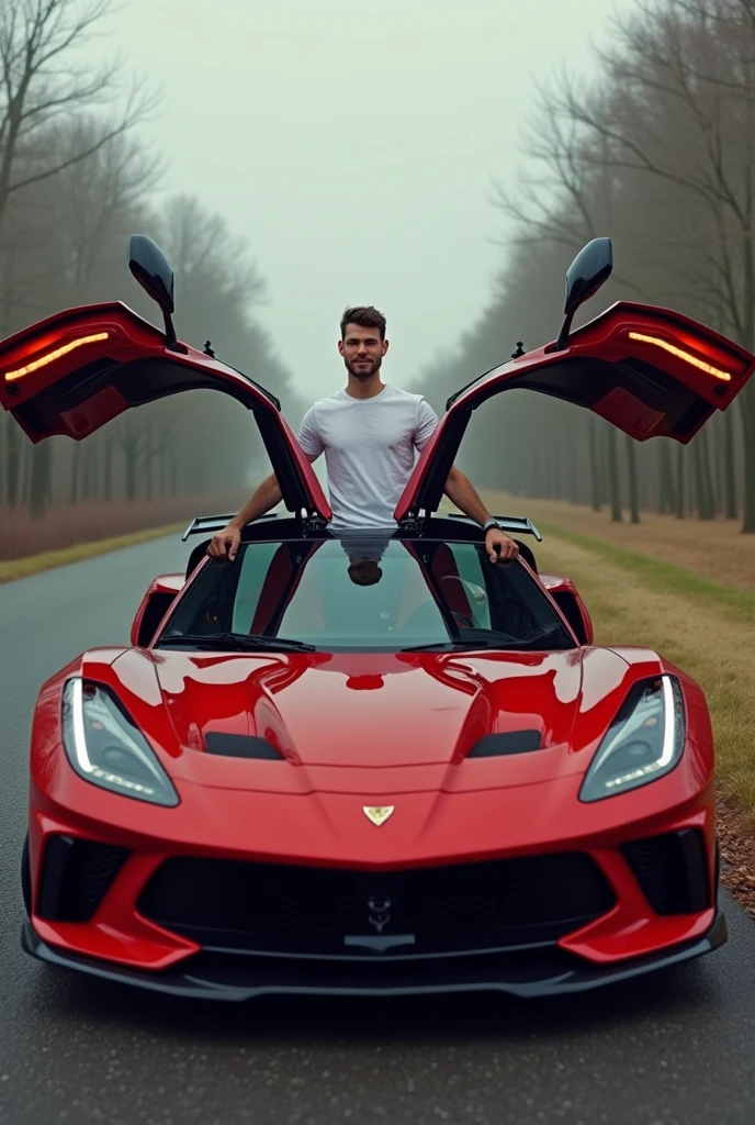 Create one photos with one guy entering luxurious sport car.