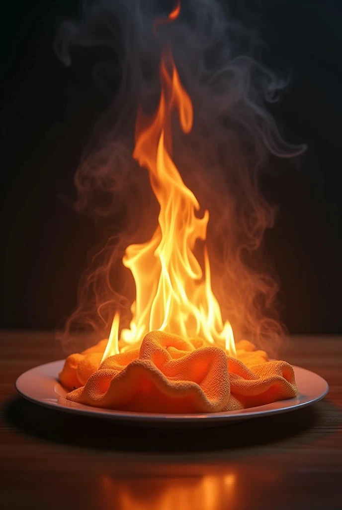 a piece of cloth burning on a plate